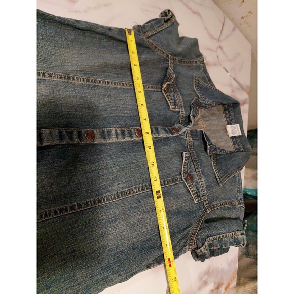 vintage Old Navy denim Dress Y2K fashion era short-sleeve denim shirt dress Sz 6 - Picture 14 of 15